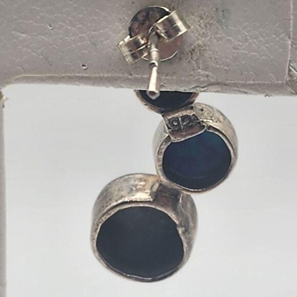 Sterling Silver, Gold Plated, & Blue Opal Post Earrings - Picture 5 of 8